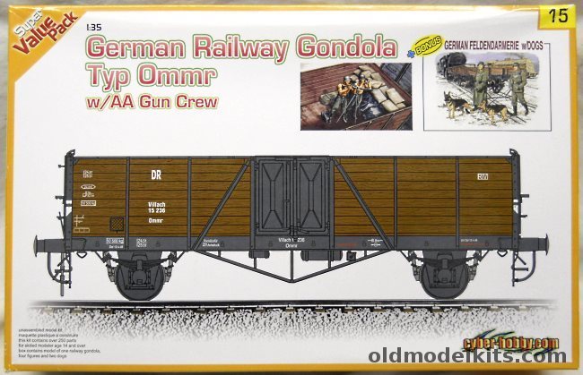 Dragon 1/35 German Railway Gondola Typ Ommr with AA Gun Crew and German Fedendarmerie and Dogs, 9115 plastic model kit
